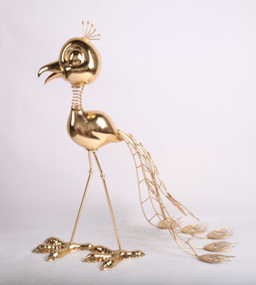 ODM Metal Peacock Garden Ornament Golden Garden Metal Bird Sculptures