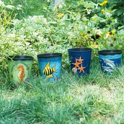 Round Flower Pot Metal Garden Ornaments Decorative Mediterranean Style