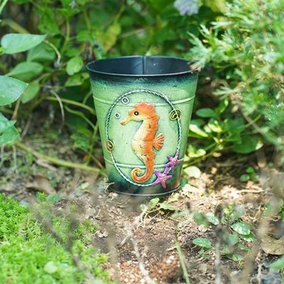 Round Flower Pot Metal Garden Ornaments Decorative Mediterranean Style