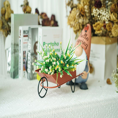 Recycled Small Metal Garden Ornaments Gnome Pushing The Cart With Planter