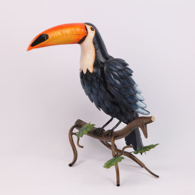 Metal Toucan Blue Bird Garden Ornament with Nature-Inspired Decoration