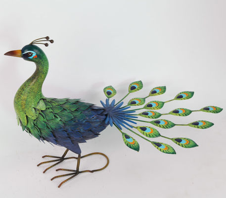 Iron Peacock Multicolor Weatherproof Animal Garden Figurines for Your Outdoor Wonderland