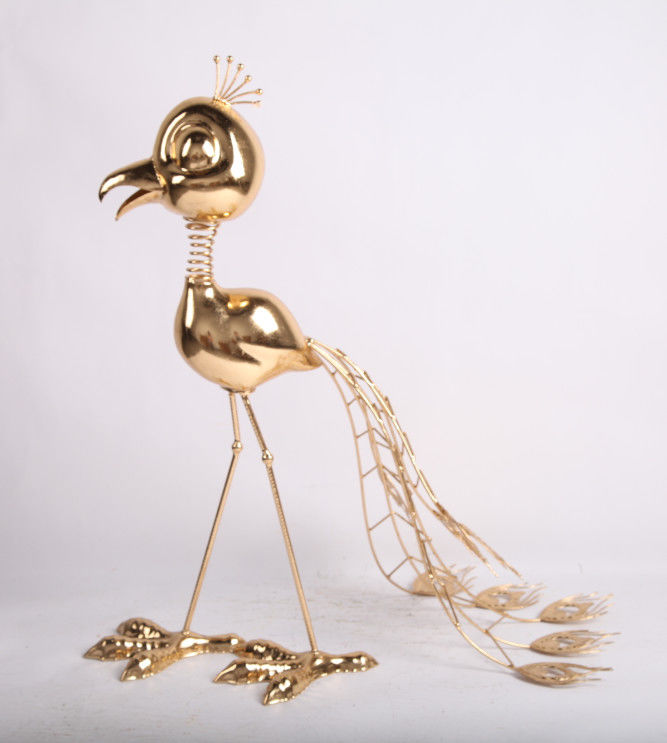 ODM Metal Peacock Garden Ornament Golden Garden Metal Bird Sculptures
